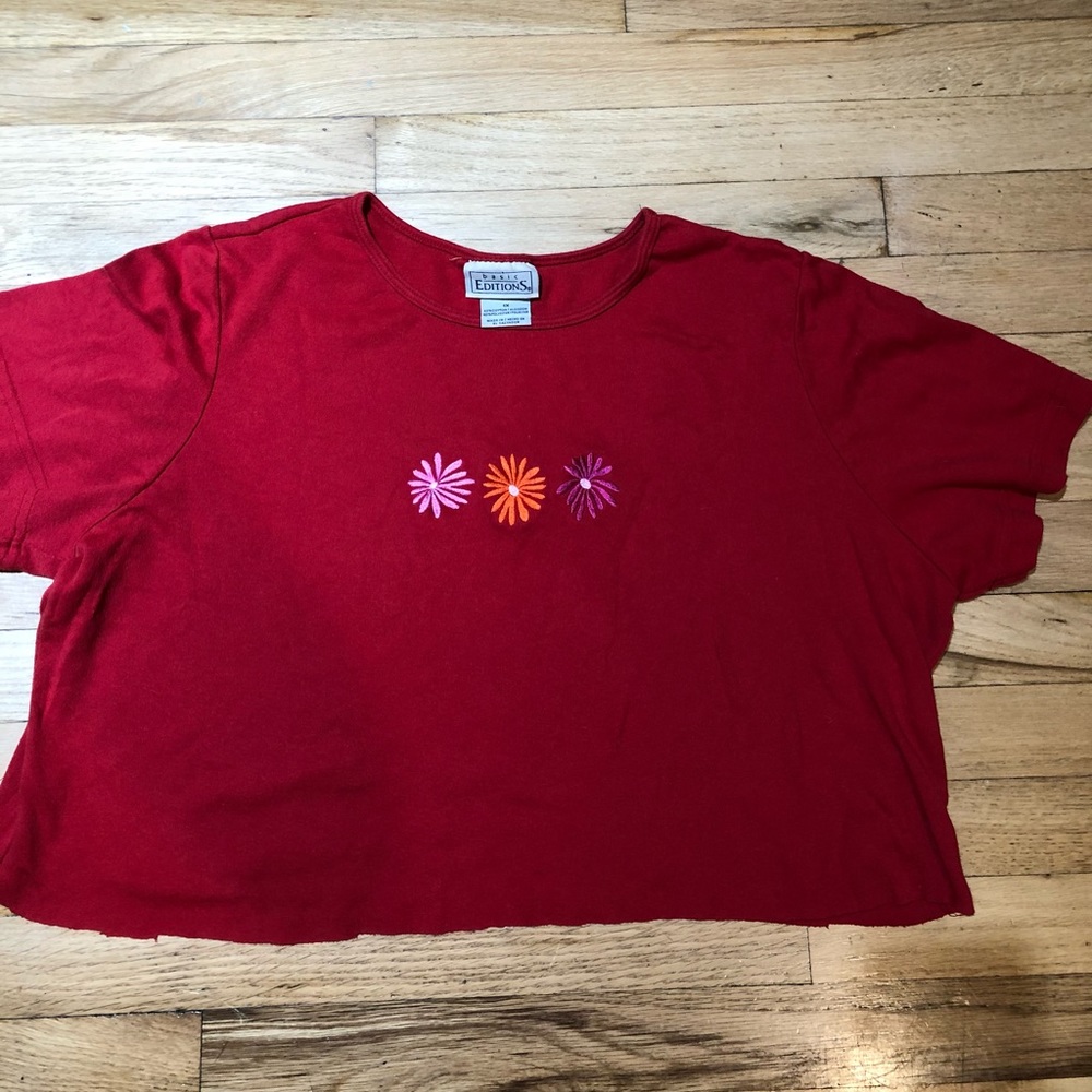 Red flower crop top